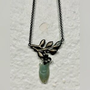Vintage Copper-tone Branch Pendant Necklace with Jade Gemstone Accent